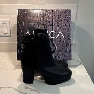 Artica by Browns waterproof Black Platform Block Heel Ankle Boots